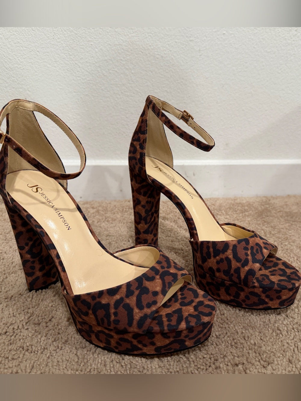 Jessica Simpson Leopard Platform Ankle-Strap Heels - Brown/Black